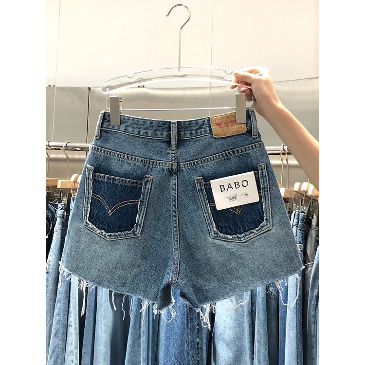 Jiashucheng Quần Short Denim Cạp Cao Ống Rộng Phong Cách Mới Cho Nữ