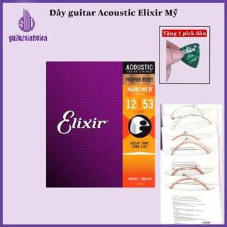 Dây guitar cao cấp Elixir size 11 cho đàn Acoustic - Dây bọc 1 lớp phoshor chống rỉ - Tặng Pick Alice khi đặt hàng