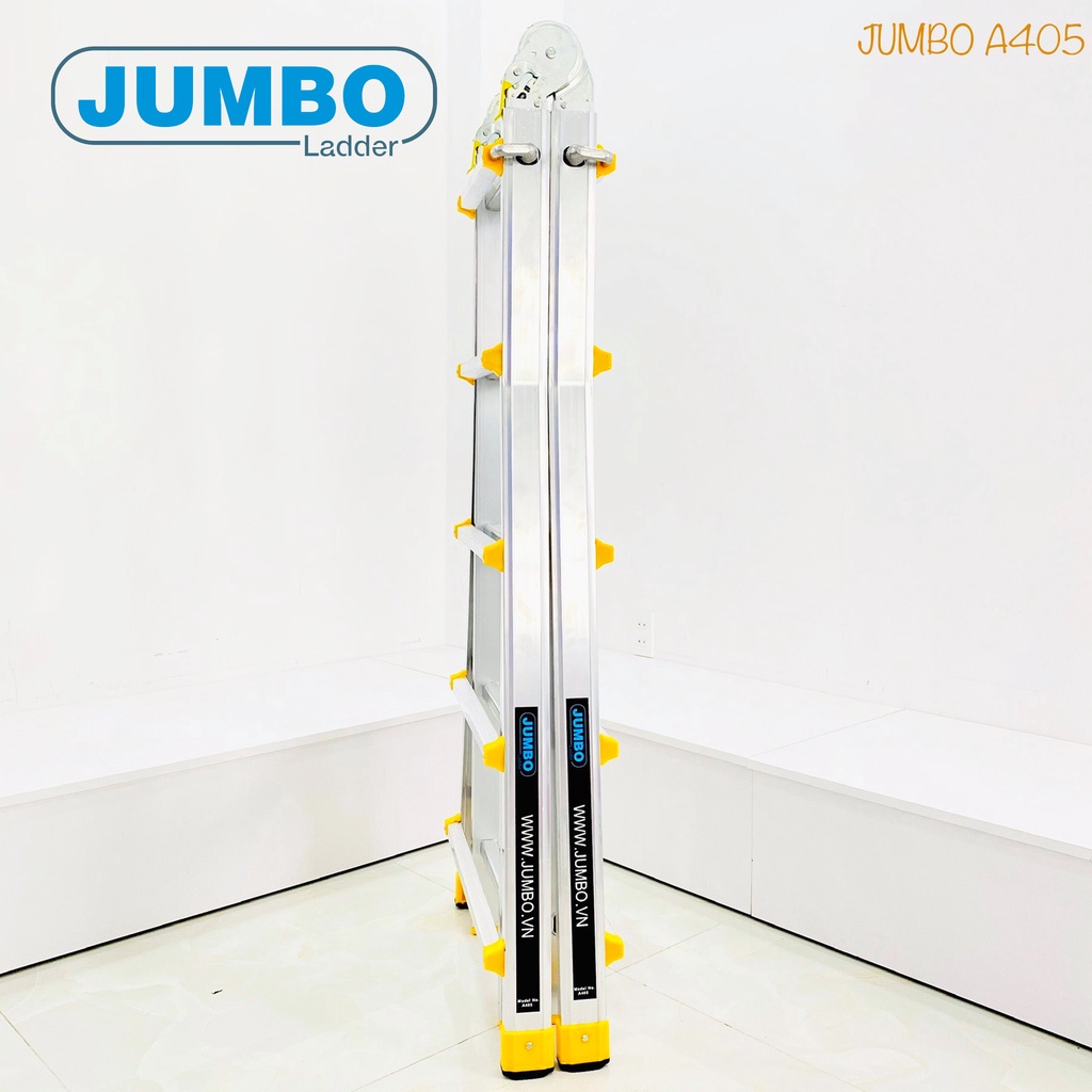 Thang nhôm rút lồng JUMBO A404 - Chữ A cao nhất 1.9m, chữ I cao nhất 4.0m, tải trọng 300kg