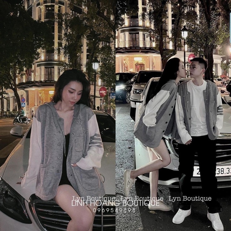 Áo bomber khoác nỉ 4 vạch xám