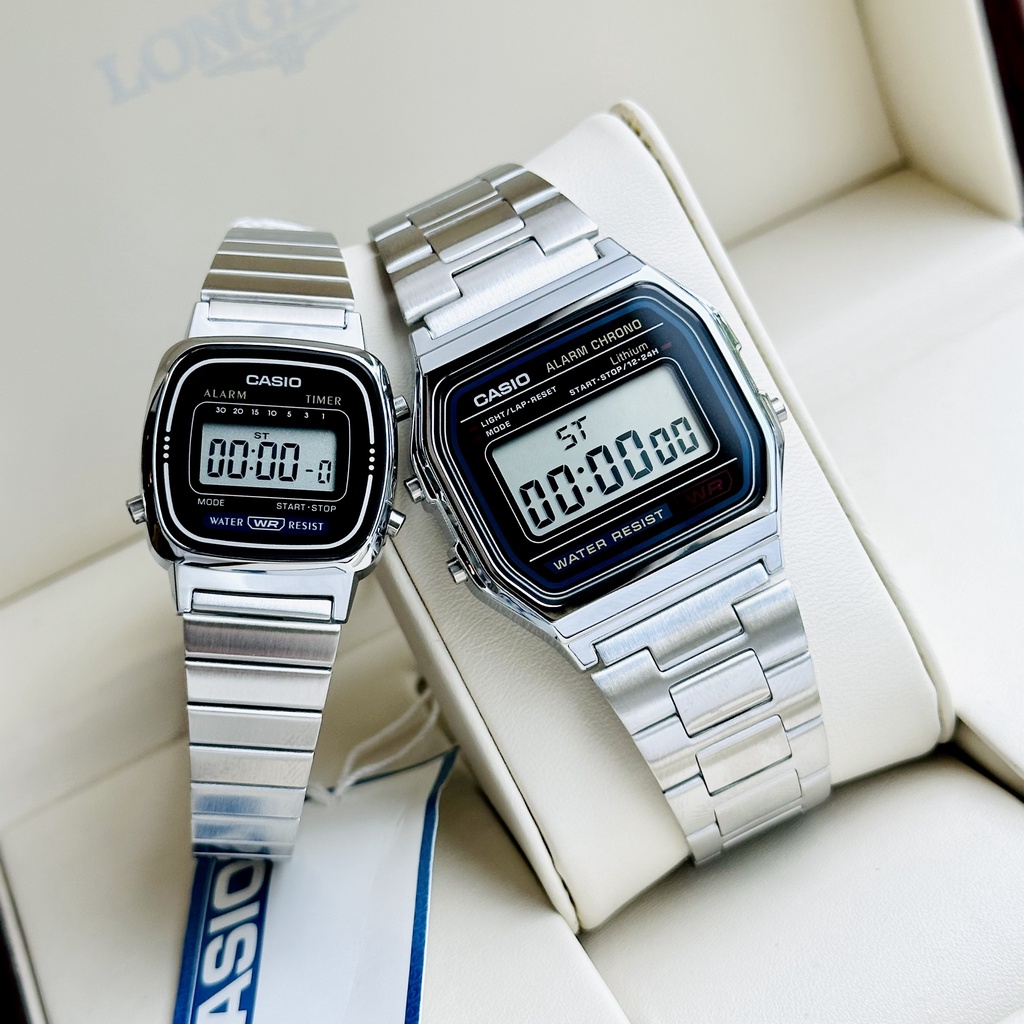Đồng hồ đôi điện tử dây thép Casio A158WA và LA670WA