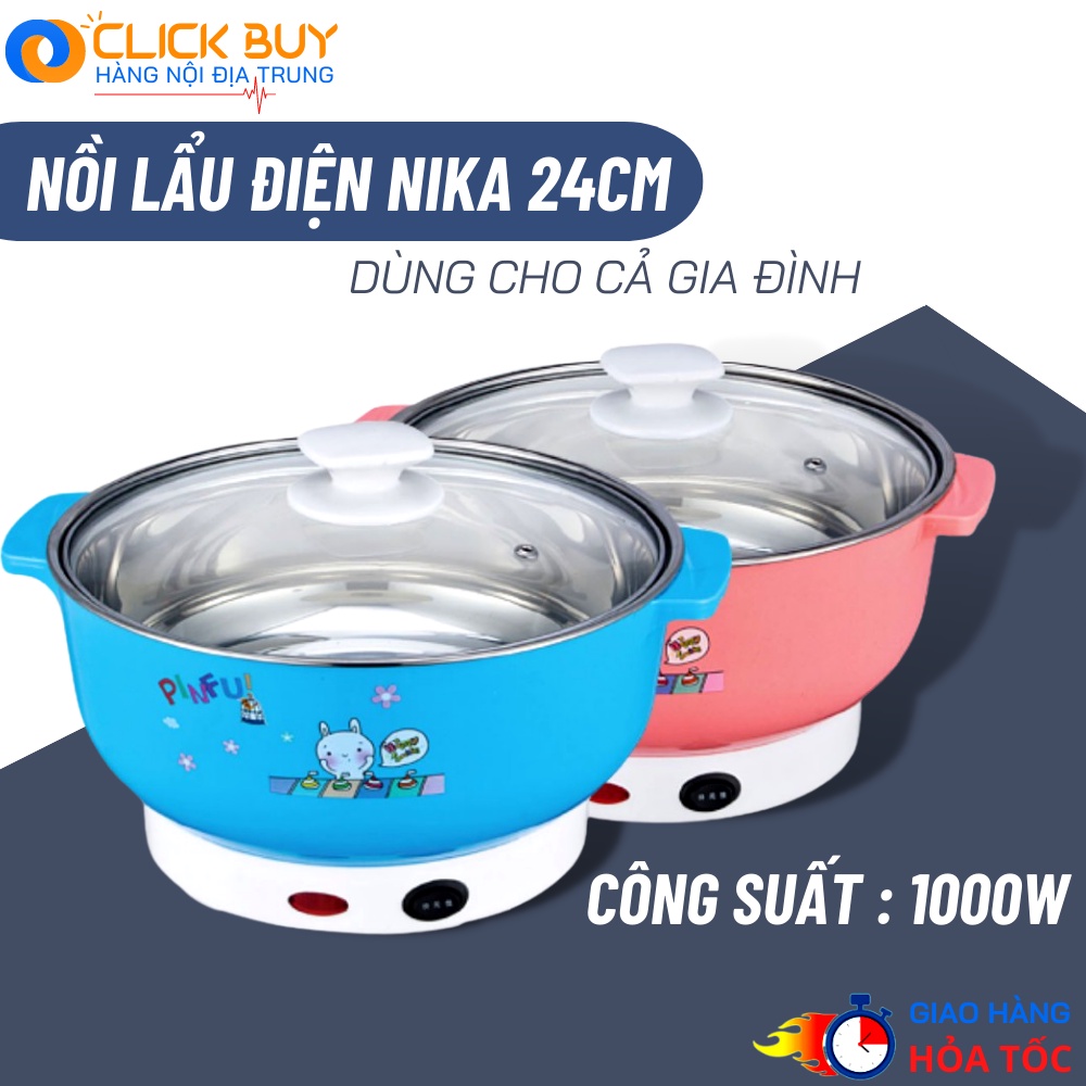 Nồi Lẩu Điện Mini 26cm Nika 1000W Inox 304 - Bếp Lẩu Gia Đình 2.4L SIÊU TỐC BẢO HÀNH 1 NĂM