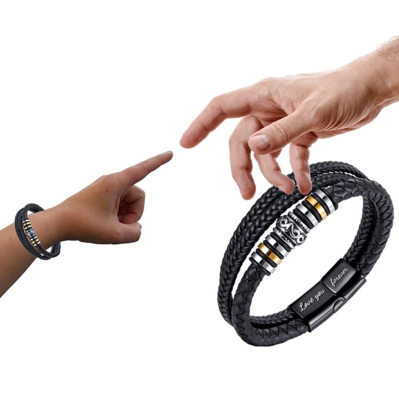 Vòng Tay Da Bện Sợi Thép Không Gỉ Thời Trang