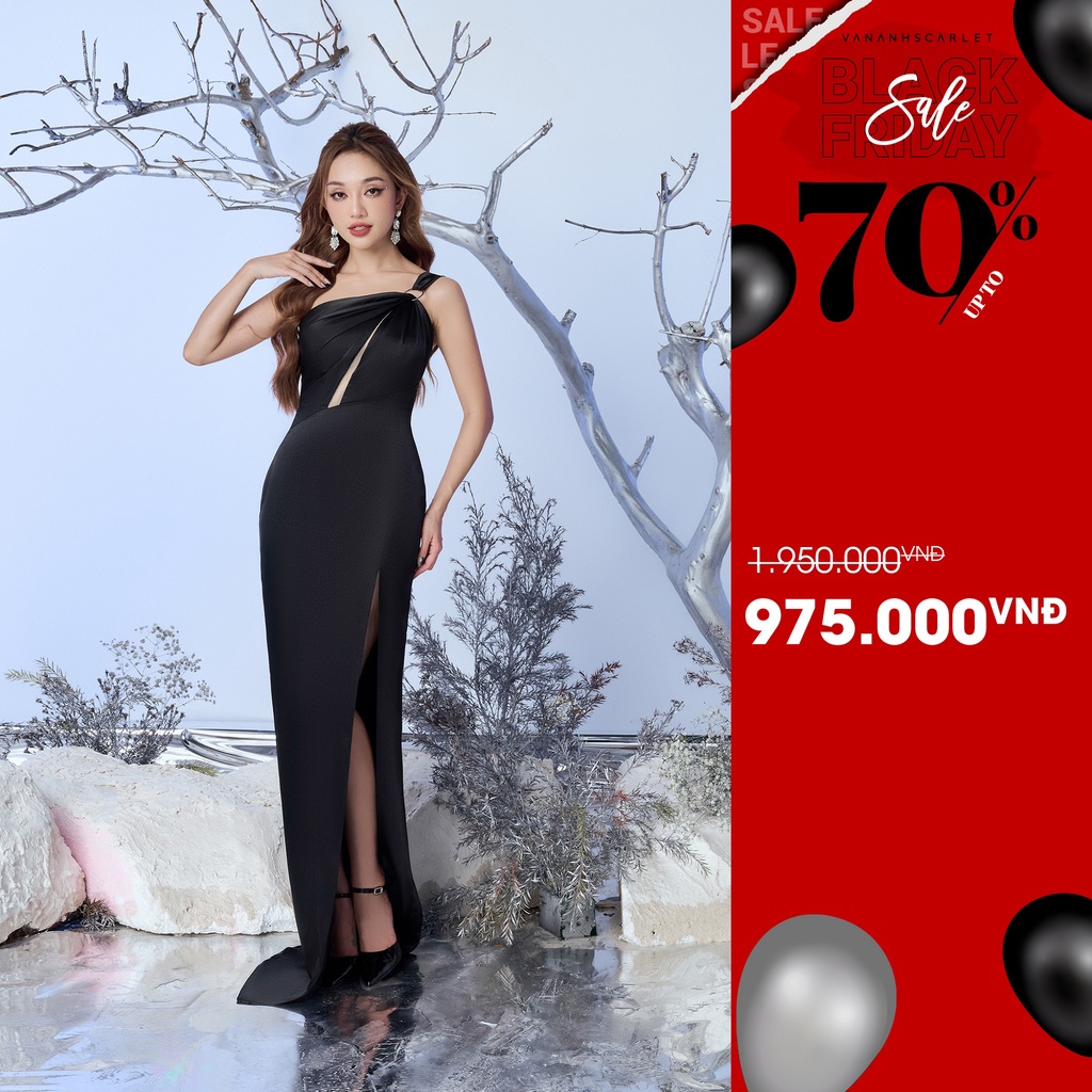 Đầm nữ dạ hội VANANHSCARLET chéo ngực xẻ tà V099S22