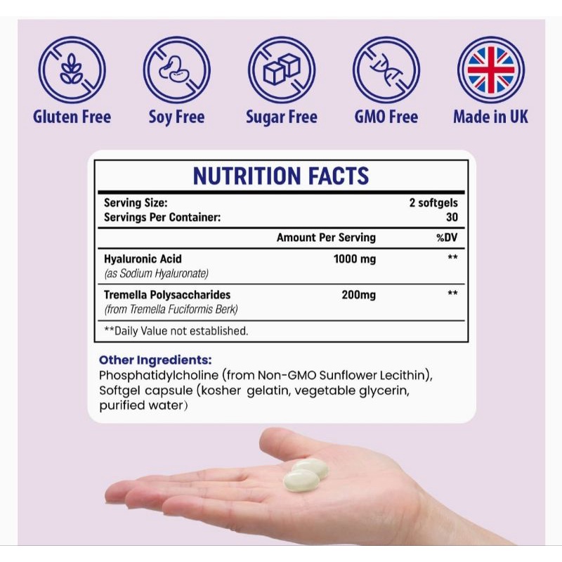 Viên Uống Cấp Nước Liposomal Hyaluronic acid 1200mg Giảm Nhăn, Cấp Ẩm, Bổ Xương Khớp, Chống Lão Hóa genogna