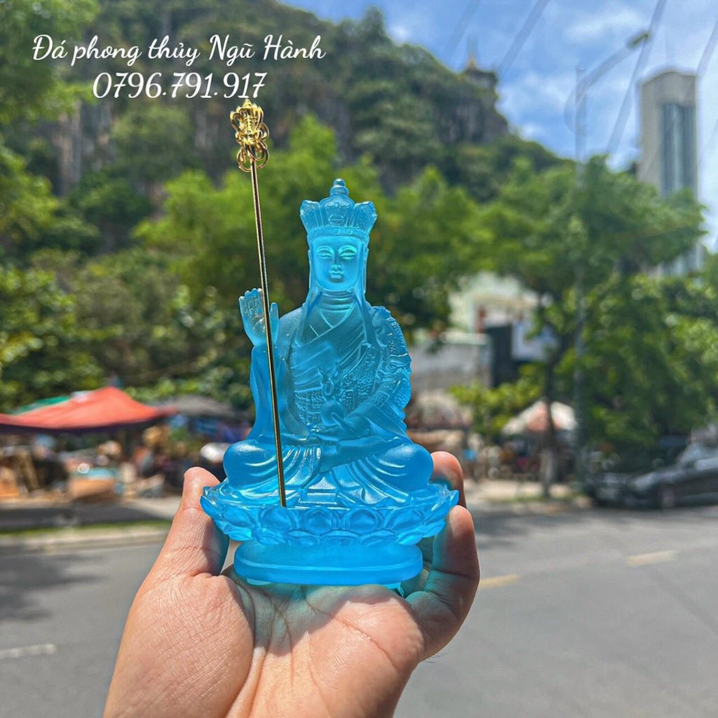 Tượng Địa Tạng Vương Bồ Tát Bằng Đá Lưu Ly Cao Cấp, Trang Trí Taplo Ô Tô Siêu Đẹp - Cao 15cm