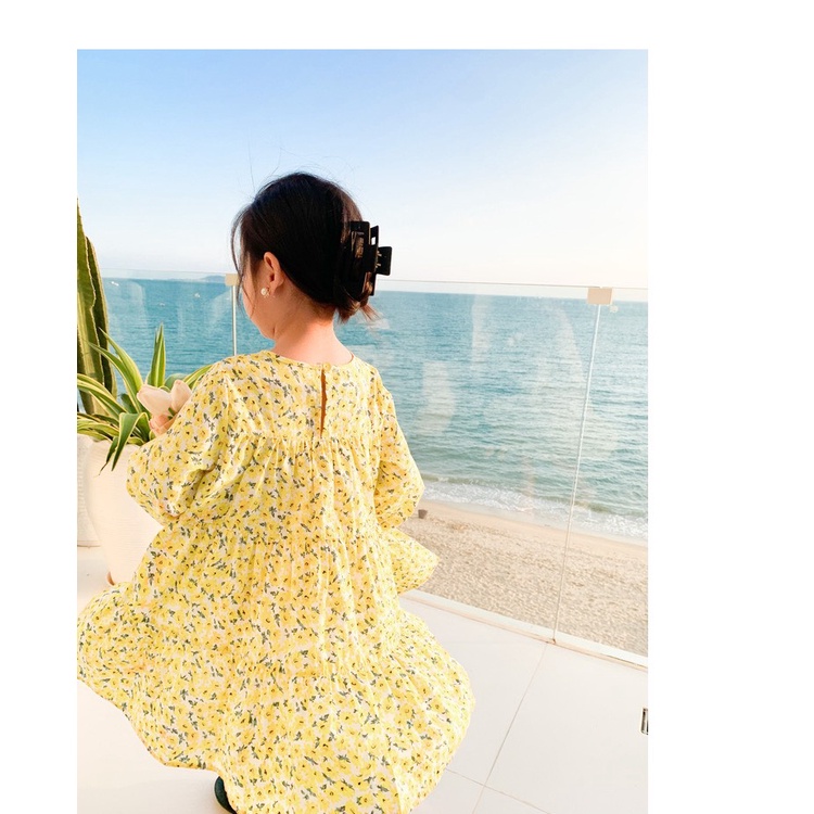 Váy dài tay thu đông hoa nhí vàng cực xinh cho bé gái size nhỡ size đại T05