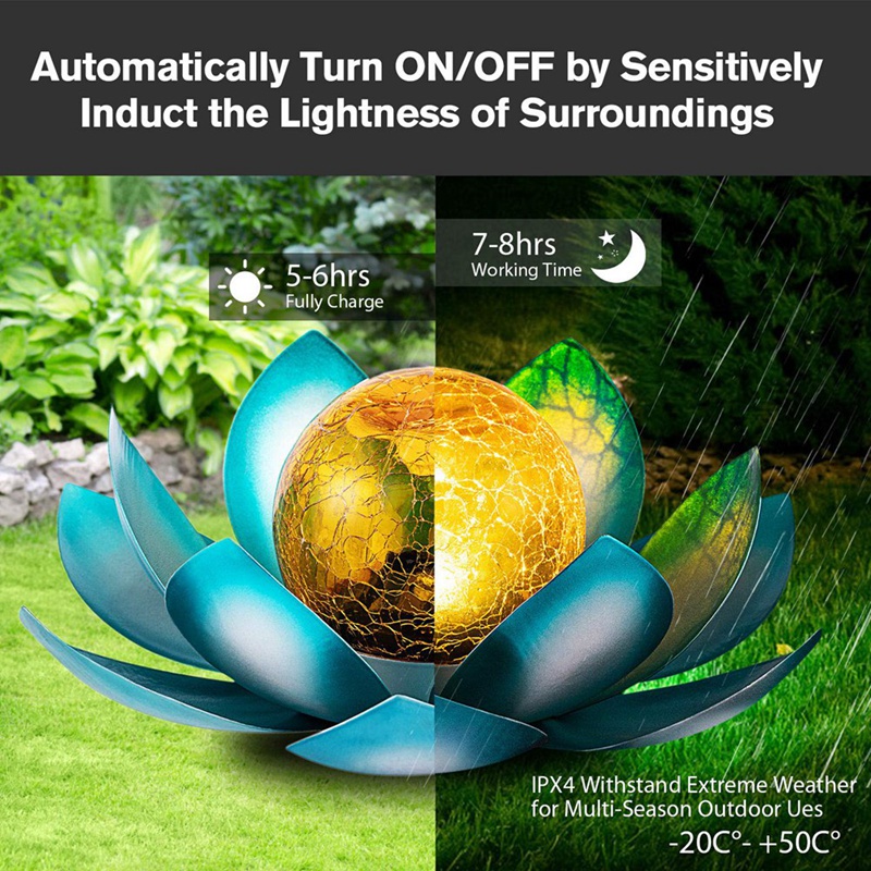 Đèn Năng Lượng Mặt Trời Hình Hoa Sen Bằng Kim Loại Màu Hổ Phách Chống Nước Trang Trí Sân Vườn