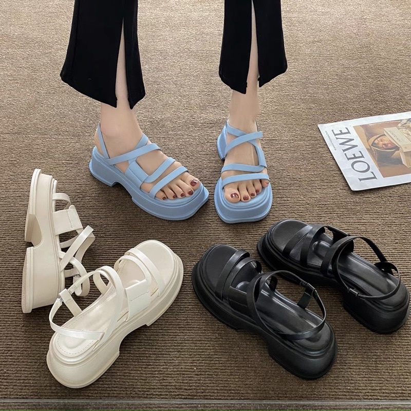 Dép sandal chiến binh nữ đế cao 5cm da pu chuẩn hàng quảng châu ulzzang cao cấp