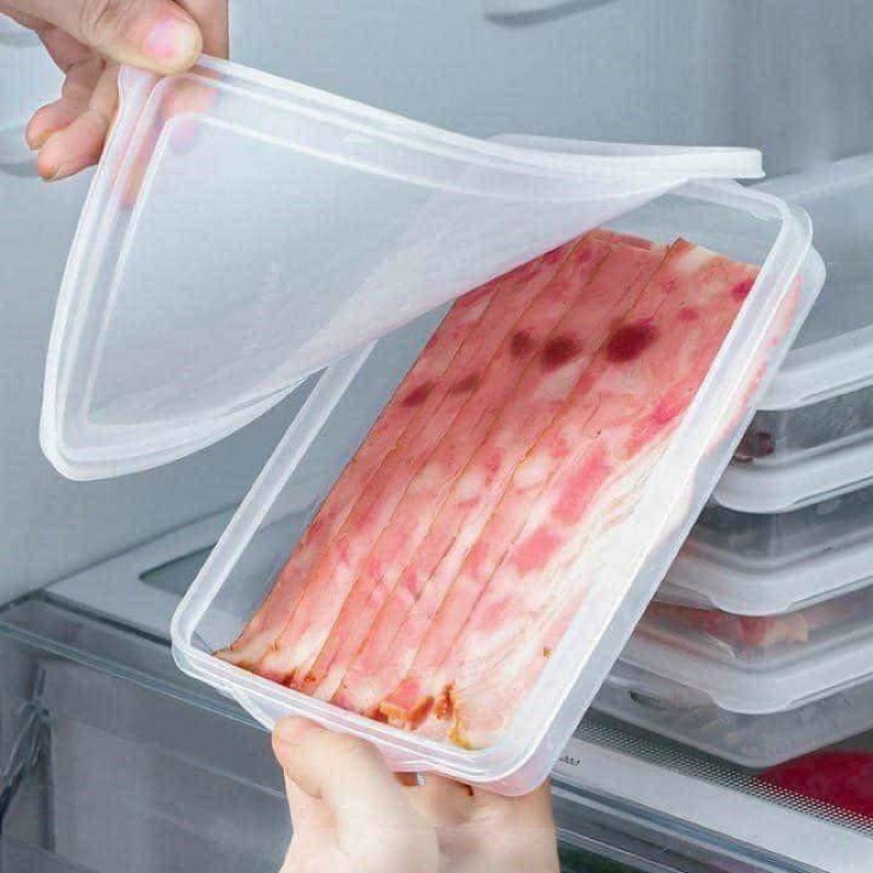 Hộp nhựa đựng thực phẩm nắp dẻo , dáng dẹt 1L Nakaya Nhật Bản - KBN