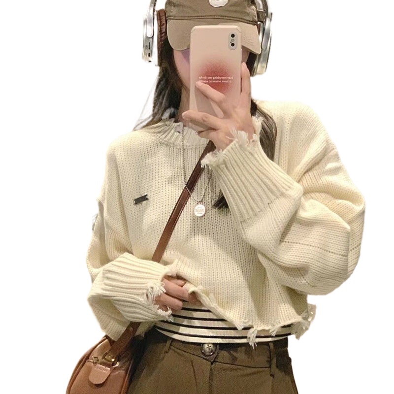 Áo len croptop dài tay dáng rộng hàng quảng châu phong cách hàn quốc mã 3613