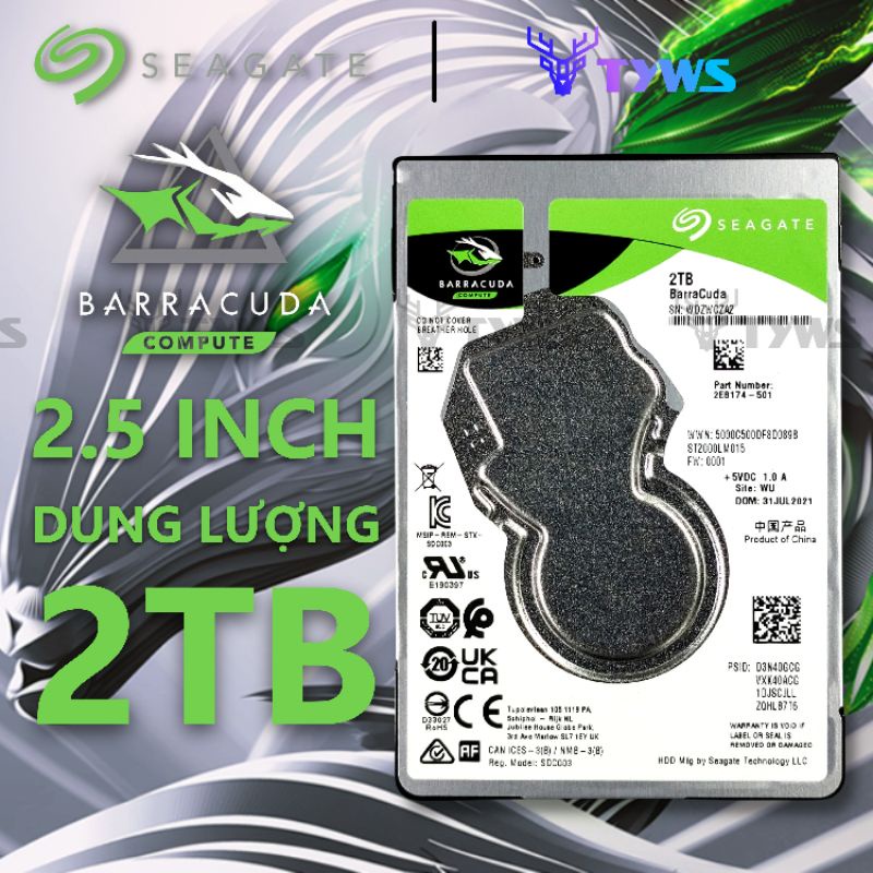Ổ Cứng Gắn Trong HDD 2TB 2.5 Inch cho Laptop/PlayStation Seagate BarraCuda - Bảo hành 1 đổi 1 HDD252TSB