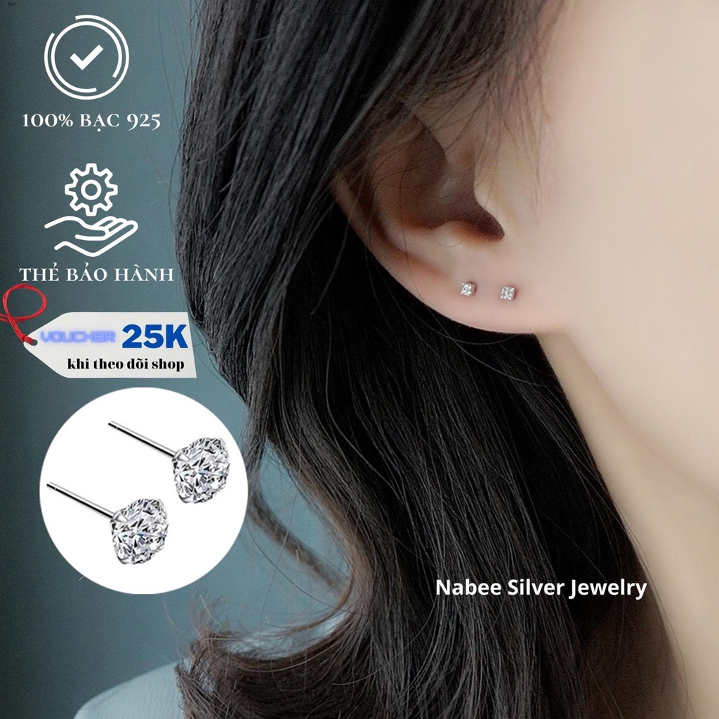 Khuyên tai nụ đá Nabee Jewelry , bông tai bạc nữ lấp lánh cao cấp