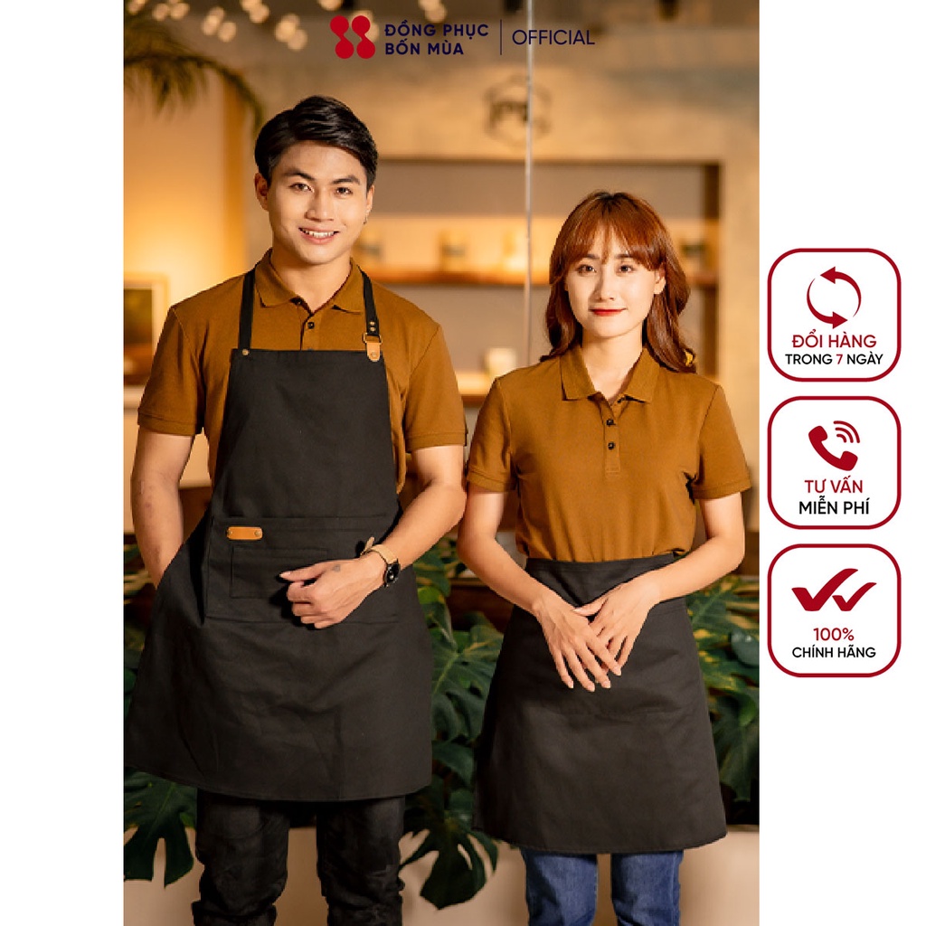 Tạp dề ngắn cho nhân viên pha chế , nhân viên phục vụ ,đầu bếp dáng dài màu nâu cafe sẵn hàng kèm video