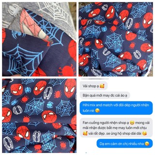 Vải cotton 100% co giãn 2c  may quần áo cho bé trai - người nhện spider man