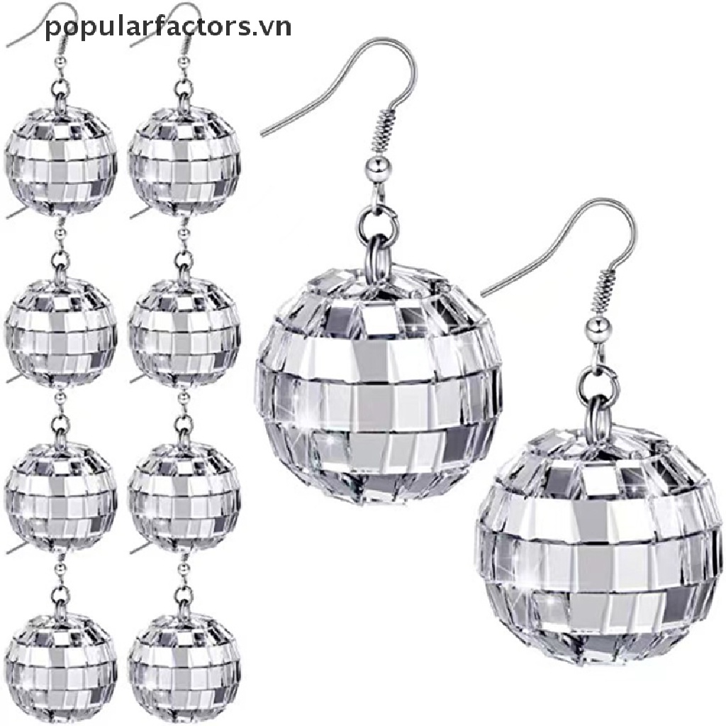 1 Đôi Bông Tai Bạc 70s Đính Bóng Tròn Phong Cách Retro Thời Trang Dành Cho Nữ