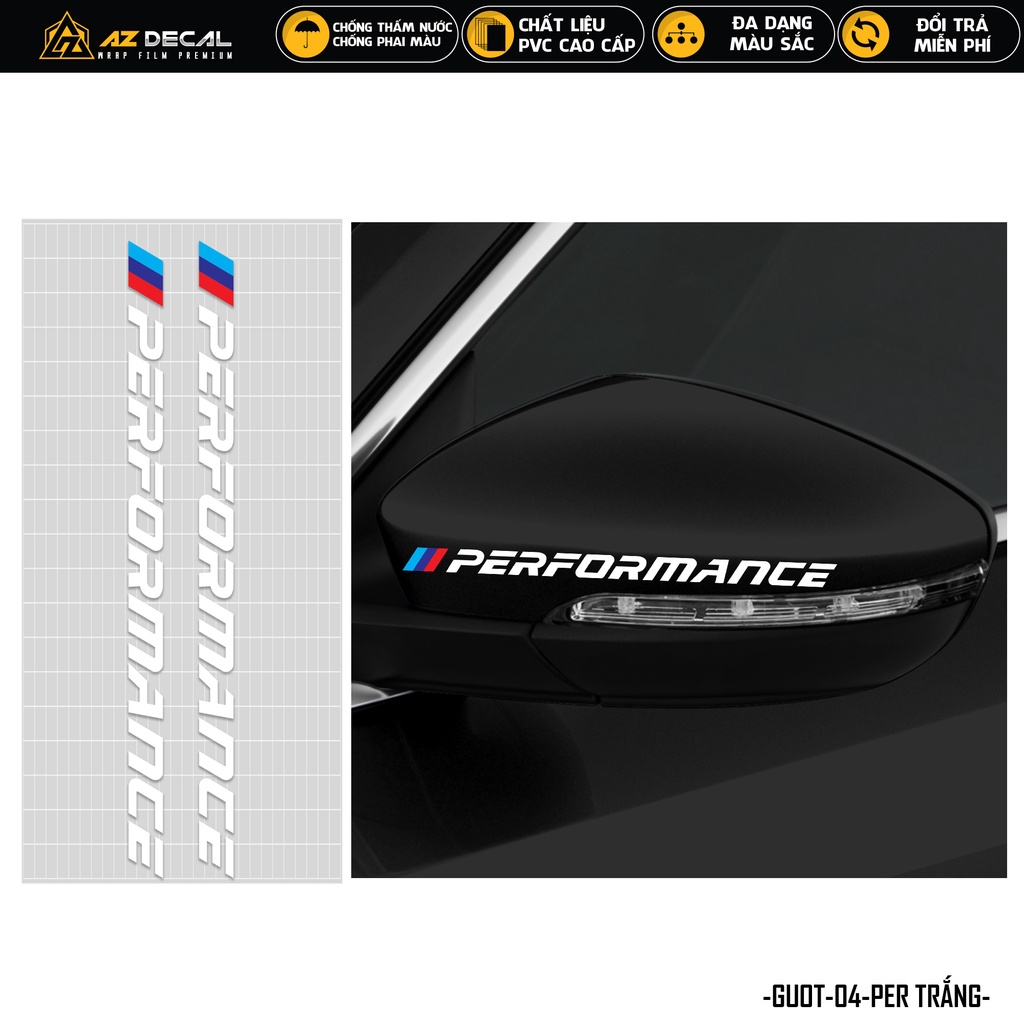 Tem Dán Gương Chiếu Hậu Xe Hơi Mẫu Performance | GUOT04 | Decal Dán Xe Ô Tô Oto Chống Nước Bền Màu