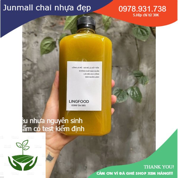 Combo 50 chai nhựa vuông dẹt 500ml kèm nắp nhôm fi28