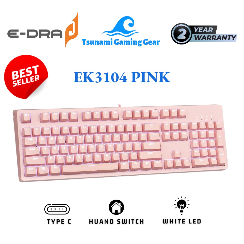 Phím cơ E-Dra EK3104 Dream Pink Huano switch/ Type C tháo rời - Hàng chính hãng