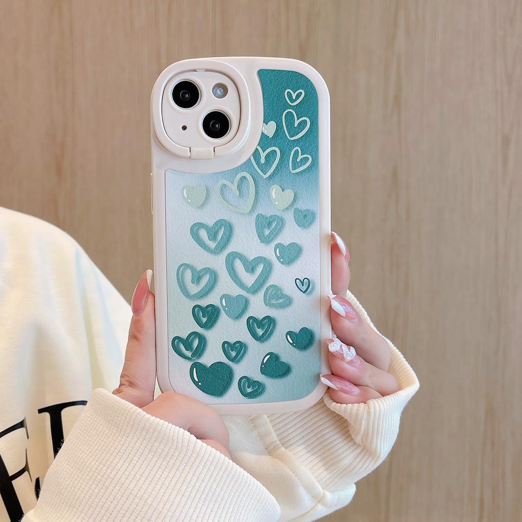 Ốp Điện Thoại Da Họa Tiết Trái Tim Màu gradient Có Vòng Đỡ Cho IPhone 14promax 14 13promax 13 12 11