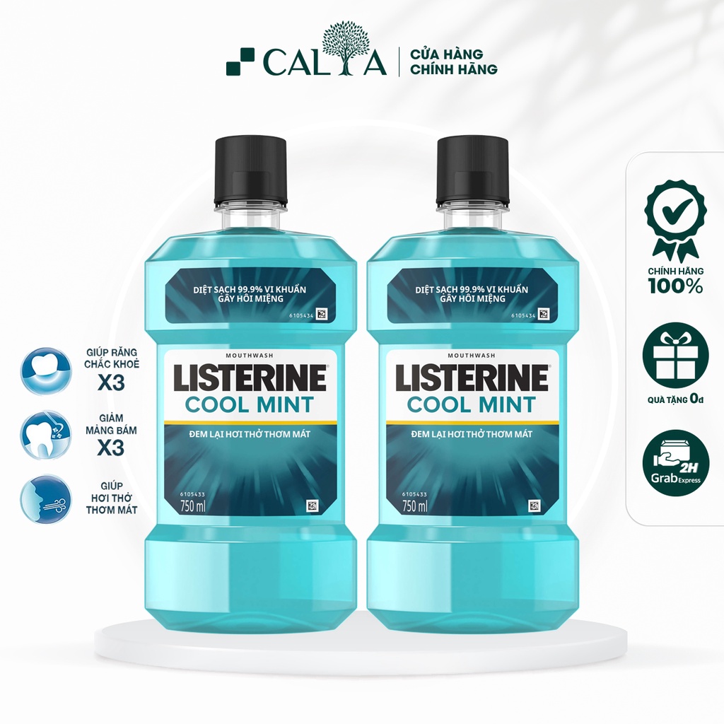 Bộ 2 Chai Nước Súc Miệng Listerine Diệt Khuẩn, Giúp Hơi Thở Thơm Mát - Listerine Coolmint Mouthwash 750ml x 2