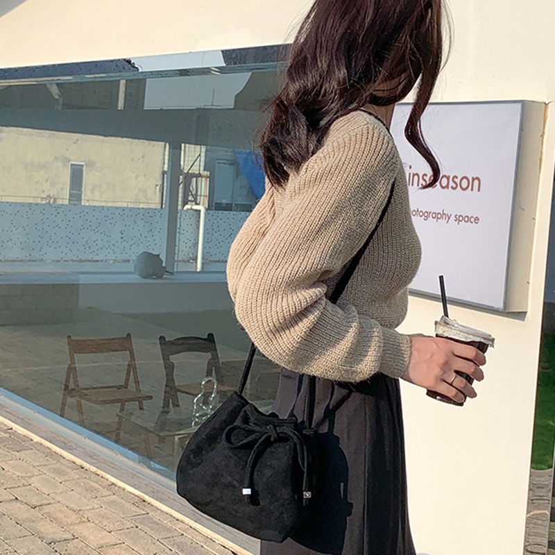 Túi bucket mini Dây Rút Đa Năng Phong Cách retro Cho Nữ