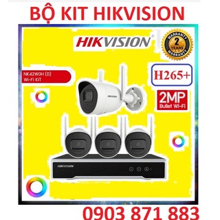 Bộ kit 4 camera 2m ip wifi hikvision nk42w0h / h265+ / bullet 2mp bh 24th