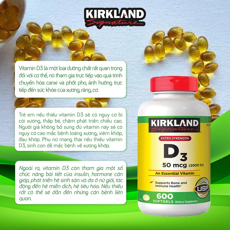Vitamin D tăng sức đề kháng Vitamin D3 2000IU 600 viên tăng hấp thụ Canxi, duy trì hệ xương và răng chắc khỏe  Mỹ