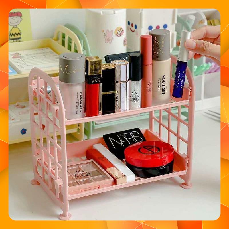kệ mini 2 tầng để đồ đa năng tiện dụng, Kệ sách mini để bàn thiết kế nhỏ gọn với chất liệu nhựa ABS siêu chắc chắn
