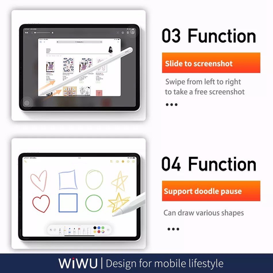 Bút cảm ứng chống tì tay WIWU Pencil W Cho PAD Pro 11 , 12.9 inch M1 , Air 4 , Air 5 , hỗ trợ sạc không dây cạnh máy