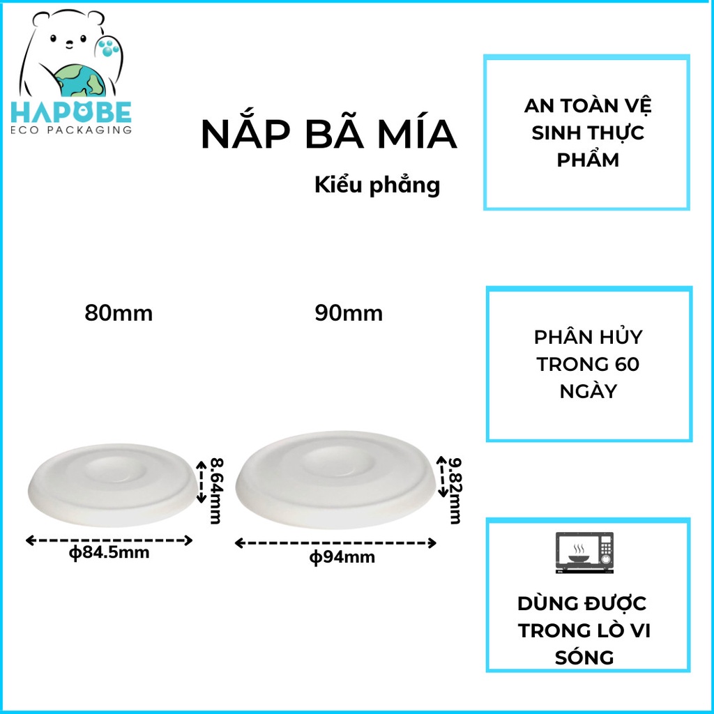 50 nắp bã mía phẳng ly trà sữa Hapobe (2 size)