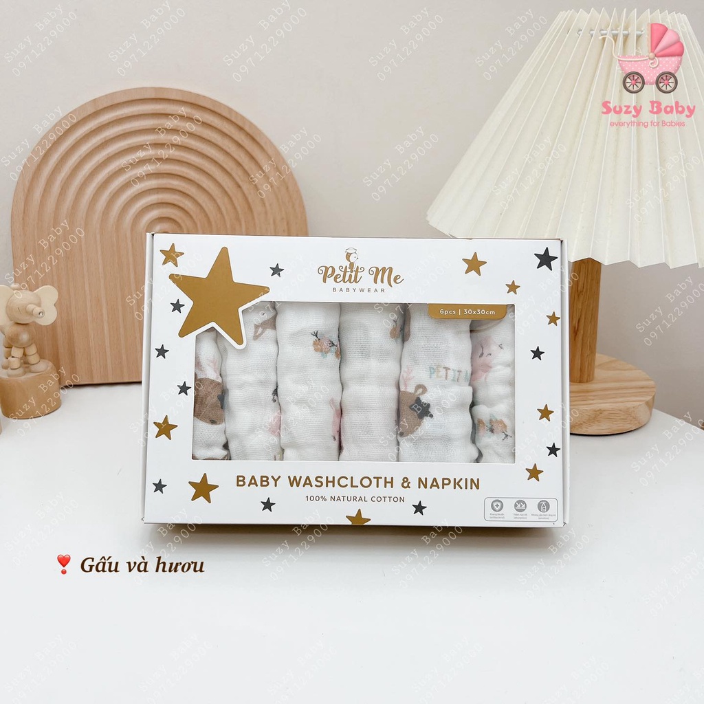 Khăn Sữa Cho Bé/ Khăn Sữa Petitme Cho Bé 100% Sợi Bông Cotton, Kháng Khuẩn Và Thấm Hút Tốt