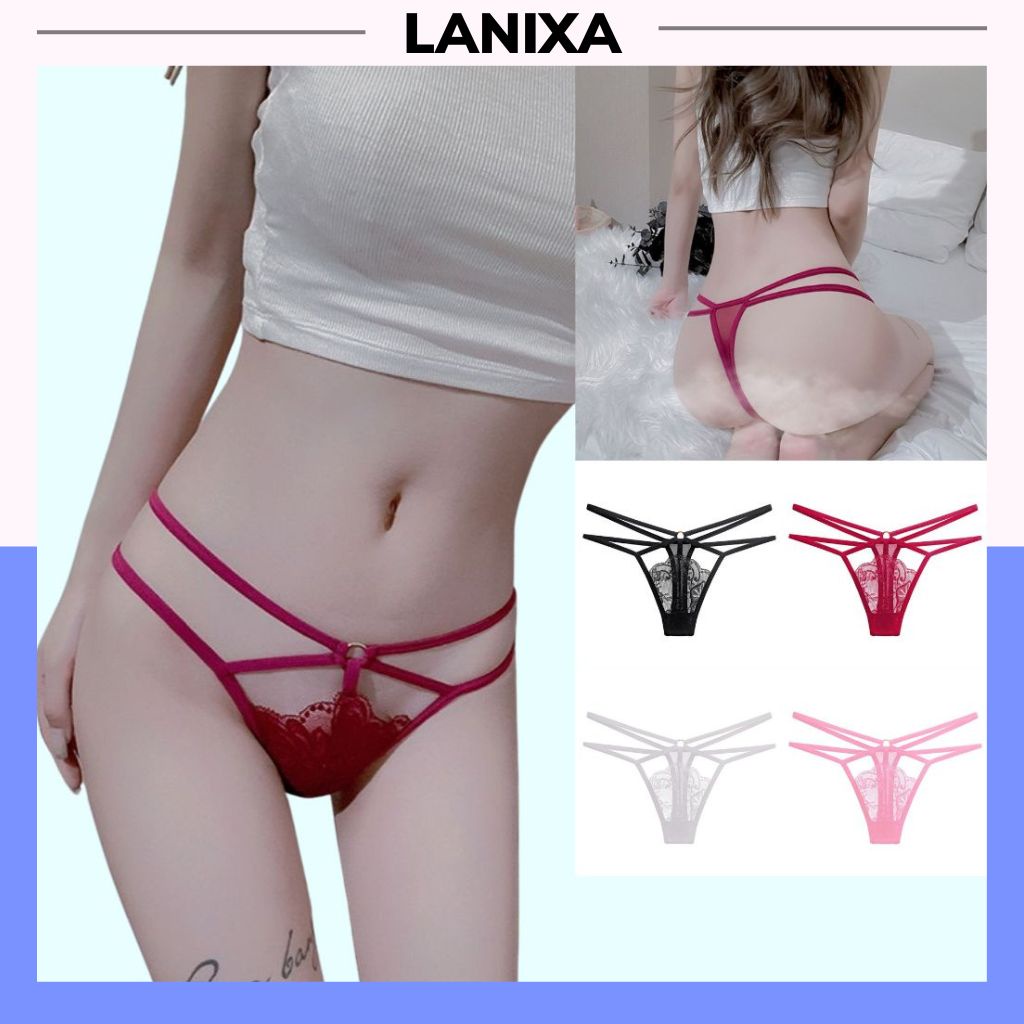 Quần lót lọt khe nữ sexy, Quần chíp nữ vải ren hoa xuyên thấu thiết kế dây ôm eo gợi cảm LANIXA L2257
