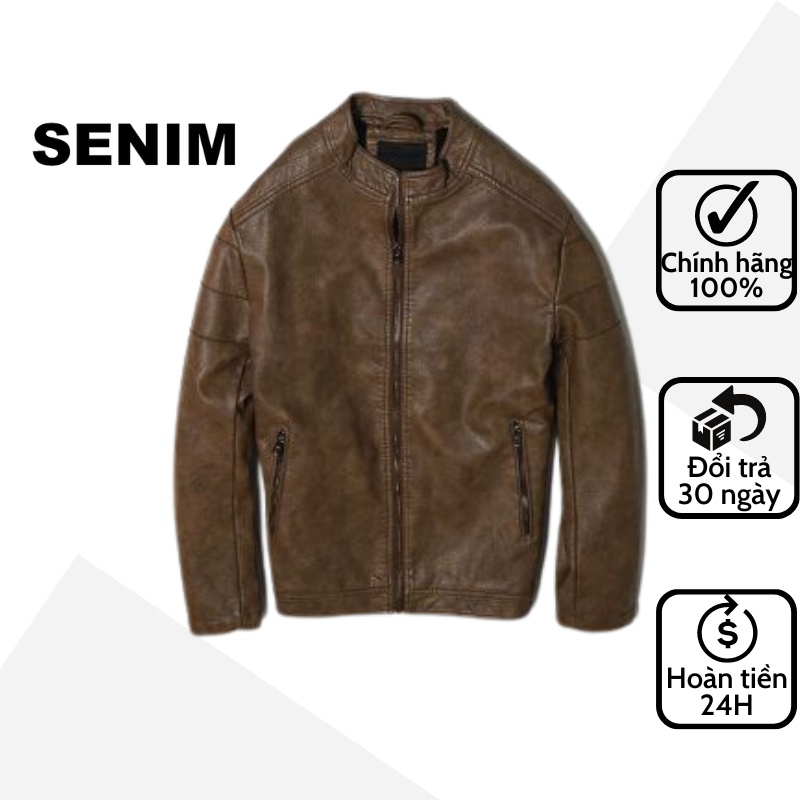 Áo khoác da Pu F80121 chính hãng Senim, kiểu dáng biker, lót gió