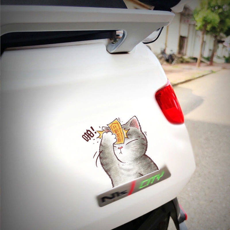 Hl Miếng Dán Trang Trí Xe Hơi / Mũ Bảo Hiểm Hình Chú Mèo May Mắn Dễ Thương