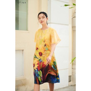 Đầm nữ thiết kế 𝐎𝐓𝐈𝐍𝐀 𝐅𝐀𝐒𝐇𝐈𝐎𝐍 đầm lụa hướng dương vàng
