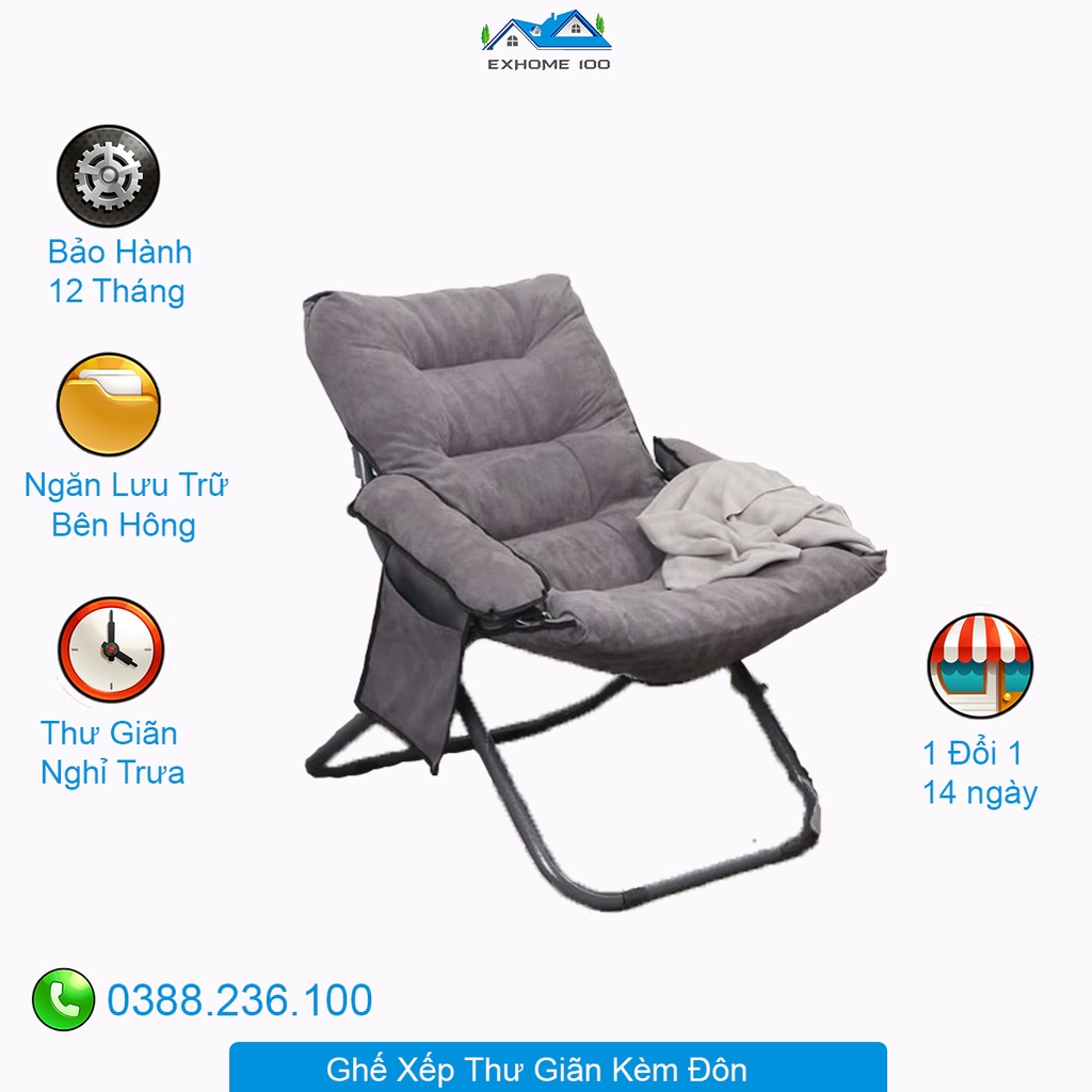Ghế xếp thư giãn, ghế nằm đọc sách dùng để nghỉ trưa văn phòng, thiết kế gấp gọn khi đi du lịch kèm chất liệu vải nhung