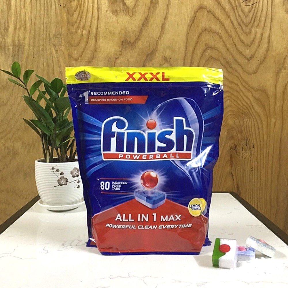 Viên rửa bát Finish All In 1 Max 80 viên hương Chanh - Chính hãng