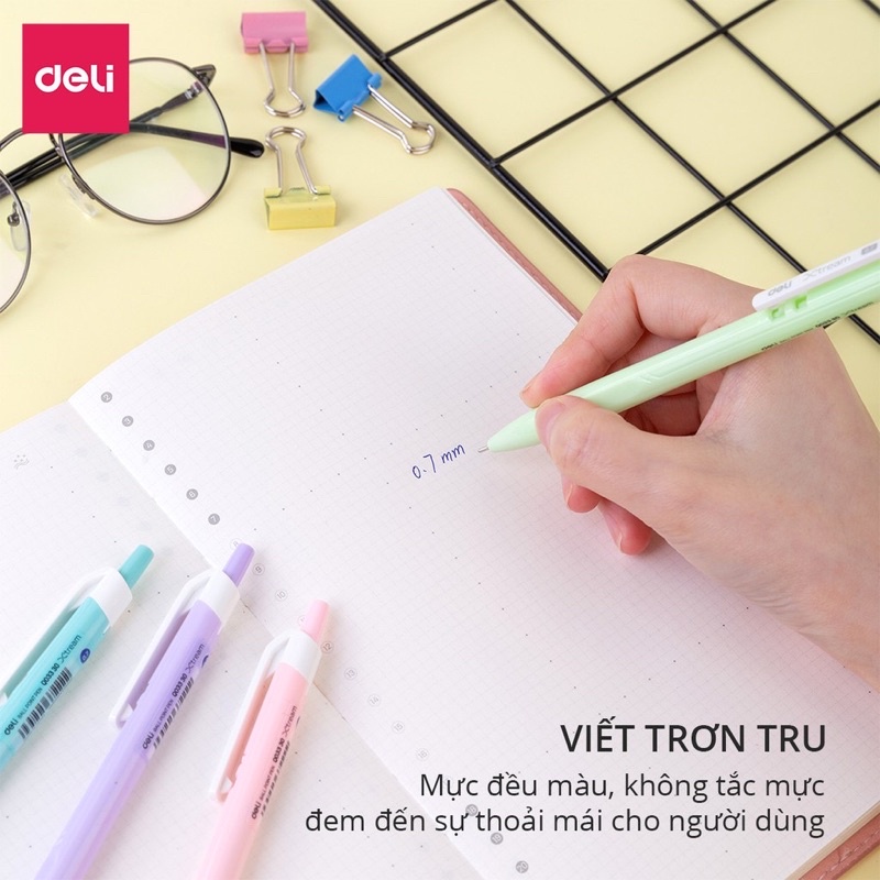 Bút bi bấm 0.7mm Deli màu Macaron Q03336
