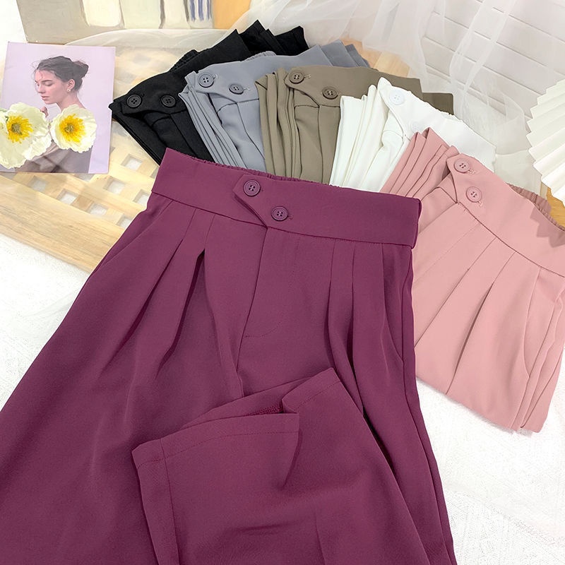 Quần Dài Lưng Cao Ống Rộng Vải Lụa Mát Thời Trang Mùa Hè Cho Nữ