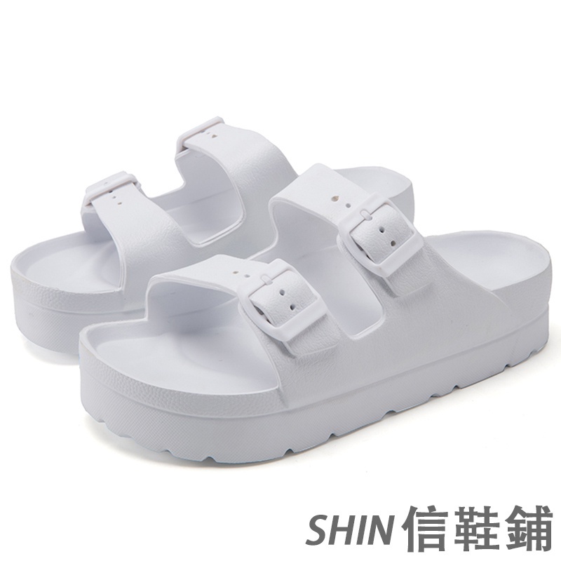 D6▽▦✑Dép Sandal Birkenstock Đế Dày Hai Hàng Nút Màu Trơn Chống Thấm Nước Trọng Lượng Nhẹ 7 Màu Sắc Đơn Giản