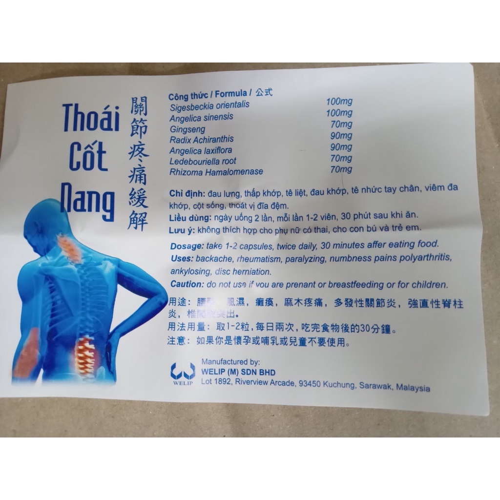 THOÁI CỐT NANG XƯƠNG KHỚP MALAYSIA, 20 viên