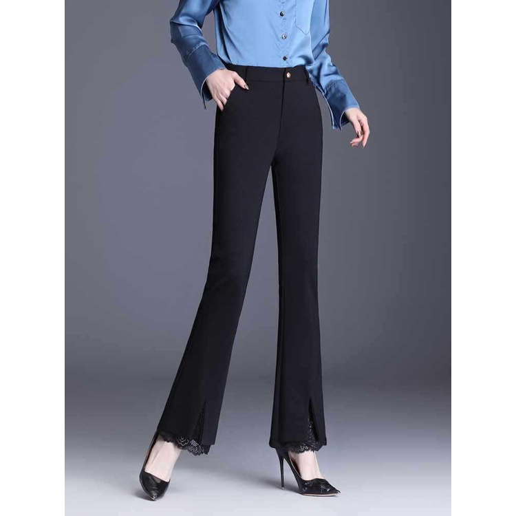 Quần loe nữ xẻ gấu phối ren chất vải thun xốp Hàn dày dặn co giãn 4 chiều có bigsize đến 85Kg mã 789