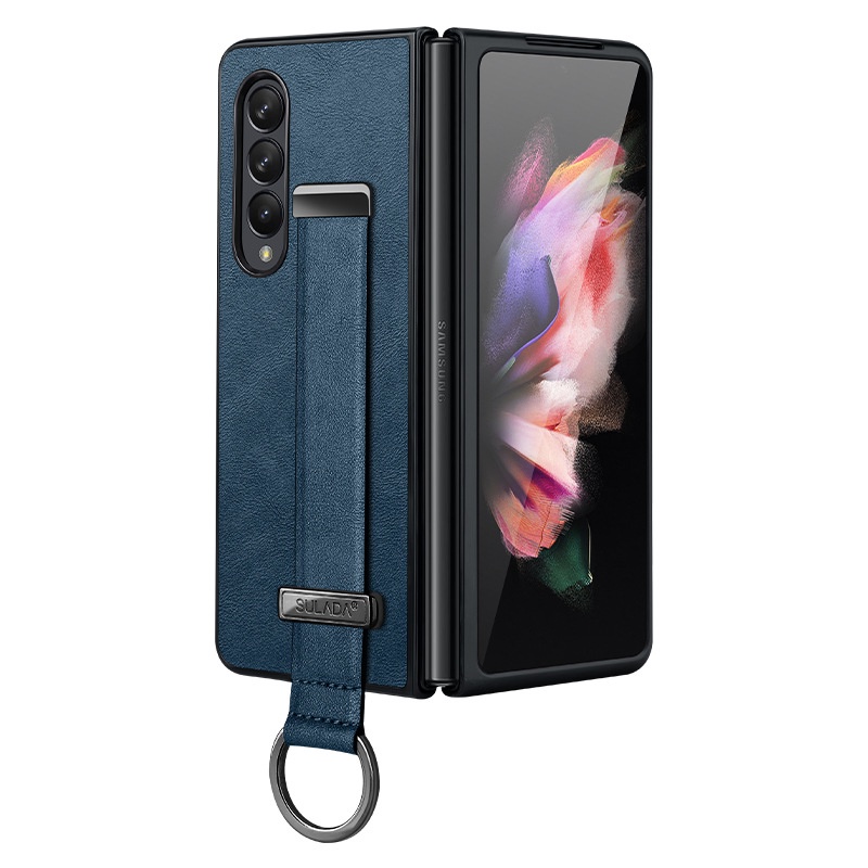 Ốp Điện Thoại Da Sang Trọng Có Dây Vòng Tay Kim Loại Cho Samsung Galaxy Z Fold 4 3