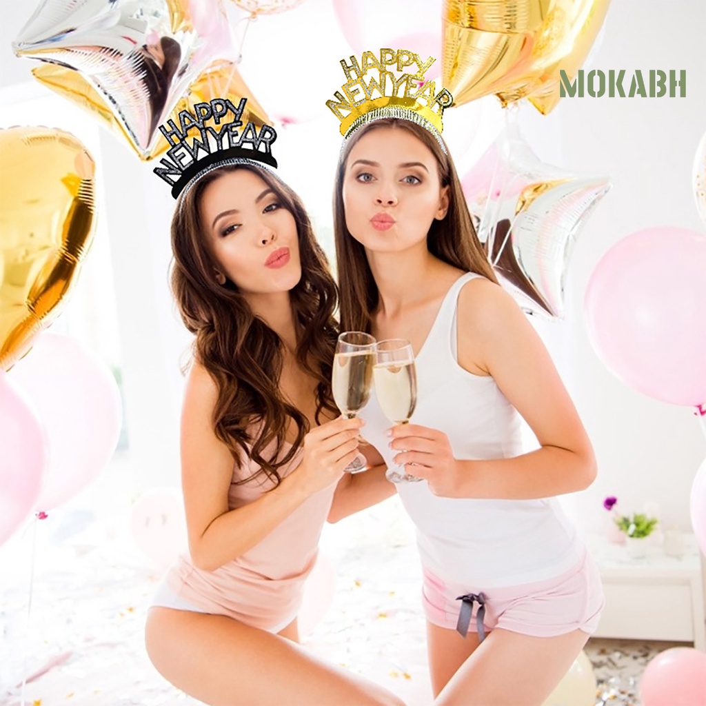 Băng Đô Cài Tóc Đính Chữ Lấp Lánh Chống Trượt Trang Trí Năm Mới