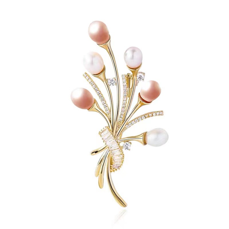 Ghim Cài Áo Hình Bó Hoa Đính Ngọc Trai Xinh Xắn