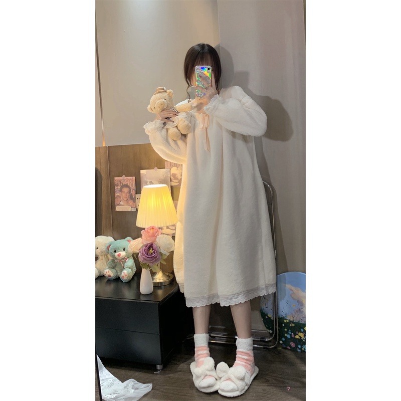 DIDIKA Đầm Ngủ Chất Nỉ Dáng Rộng Phong Cách Công Chúa Dễ Thương Thời Trang Cho Nữ
