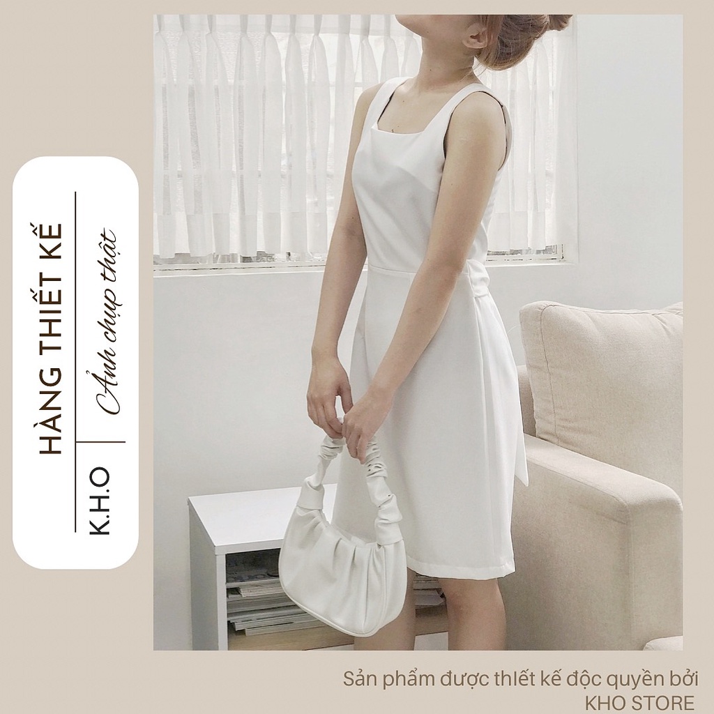 Đầm suông 2 dây bản to cổ vuông, váy sát nách phom suông K.H.O hàng thiết kế, màu nịnh da mặc rất tôn dáng