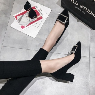 Giày cao gót MURIOKI 5-7cm màu đen có khóa cài thời trang công sở 2022 cho bạn gái