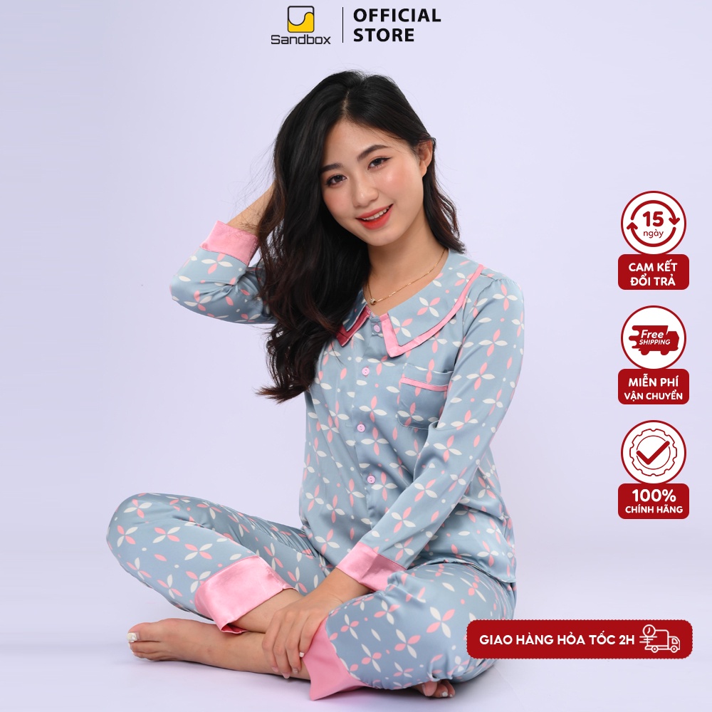 Bộ Đồ Ngủ Nữ Pijama Dài Tay Lụa Cao Cấp SANDBOX Thiết Kế Cổ Sen Họa Tiết Đẹp Chất Liệu Mát Mềm Mịn Thấm Hút Dáng Đẹp